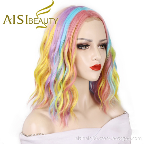 Bob Cut Top Quality Women Natural Fiber High Temperature Short Highlight Four Color Wholesale Synthetic Wigs